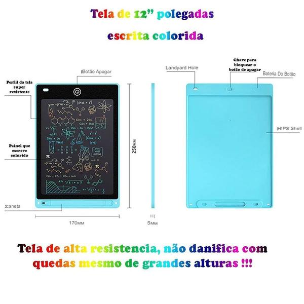 Imagem de Lousa Mágica Infantil Digital Tablet Escrita Colorida Para Desenho Criança LCD 12" (Preto)