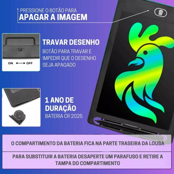 Lousa Mágica Infantil Lcd 12 Tablet Escrever Desenhar Color - Exbom Imagem de Lousa Mágica Infantil Lcd 12 Tablet Escrever Desenhar Color