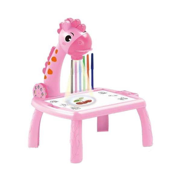 Imagem de Lousa Mágica Infantil Mesinha de Atividades para Meninas Com Projetor Girafinha - Rosa