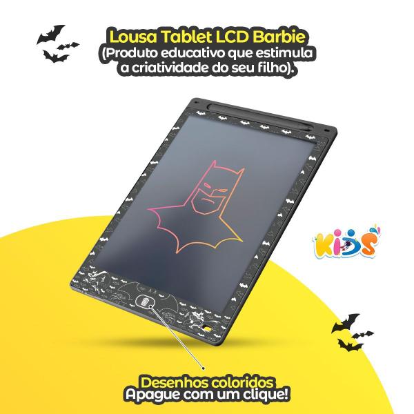 Imagem de Lousa Mágica LED batman infantil preto LCD tablet + Caneta preta menino super heroi educativa