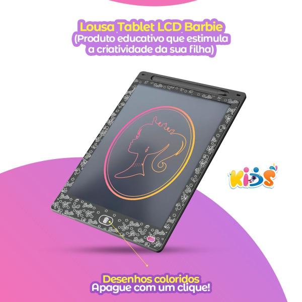 Imagem de Lousa Mágica LED infantil preta barbie LCD tablet + caneta educativa qualidade premium menina