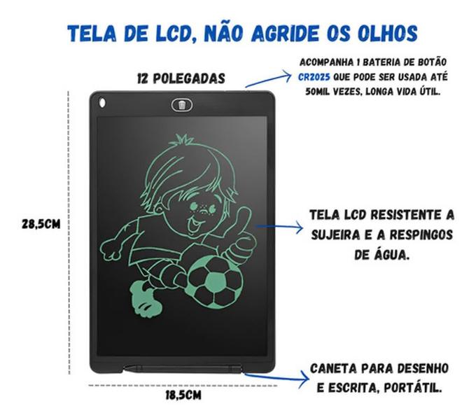 Imagem de Lousa Mágica Preto Infantil 12 Polegadas Lcd Digital Tablet