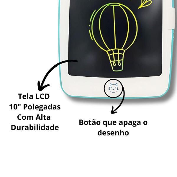 Imagem de Lousa Mágica Tablet Infantil Lcd Botão Apagar Gatinho Verde