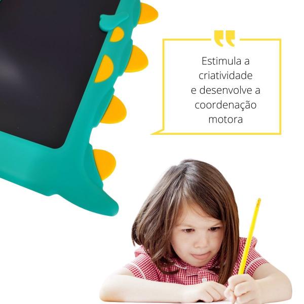 Imagem de Lousa Mágica Tablet Quadro Infantil Tela LCD 8,5 Polegadas Formato Dinossauro Com Caneta E Escrita