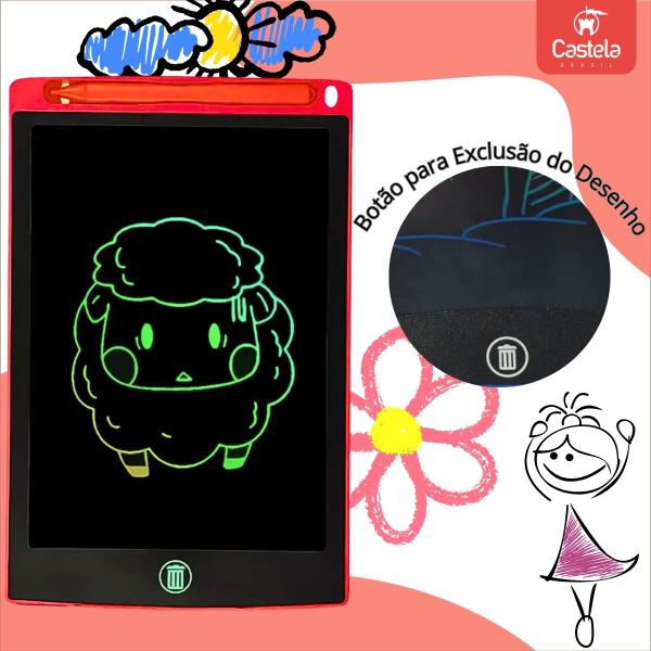 Imagem de Lousa Mágica Tela Lcd Tablet Infantil Escrever Desenhar Vermelho Castela