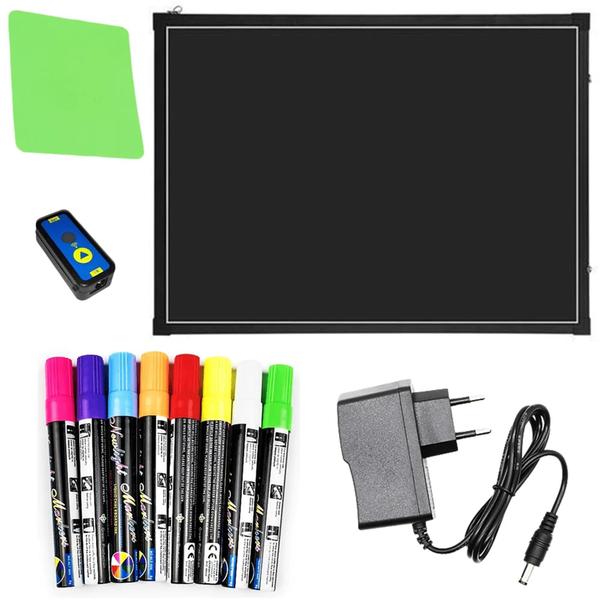 Imagem de Lousa Painel Letreiro LED 58x38cm Neon C/ 8 Caneta Fluorescentes Para desenha neon aula SC1406