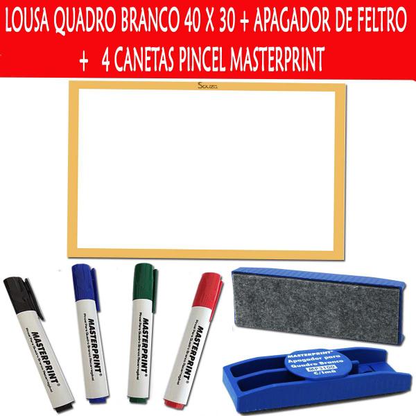 Imagem de Lousa Quadro Branco 40x30 + 4 Canetas + 1 Apagador Com Imã