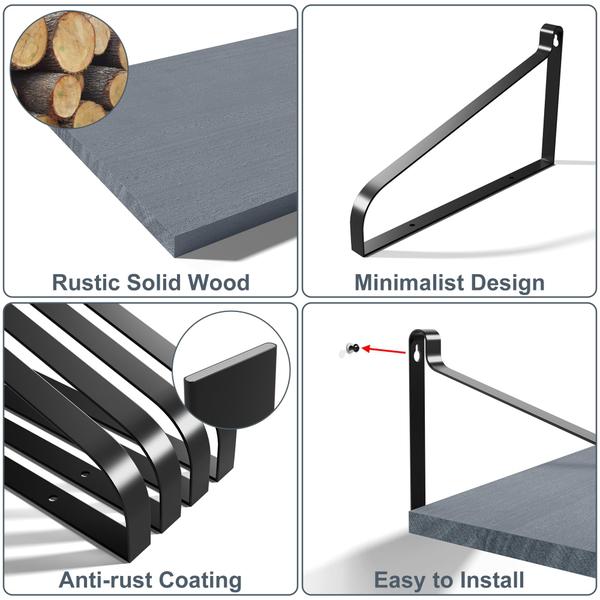 Imagem de Love-KANKEI Prateleiras Flutuantes Parede Mount Rústica Madeira Prateleiras com Grande Armazenamento L16,5 x W12 polegada para cozinha Sala de Estar Quarto Quarto Conjunto de 2 Cinza Intemperado