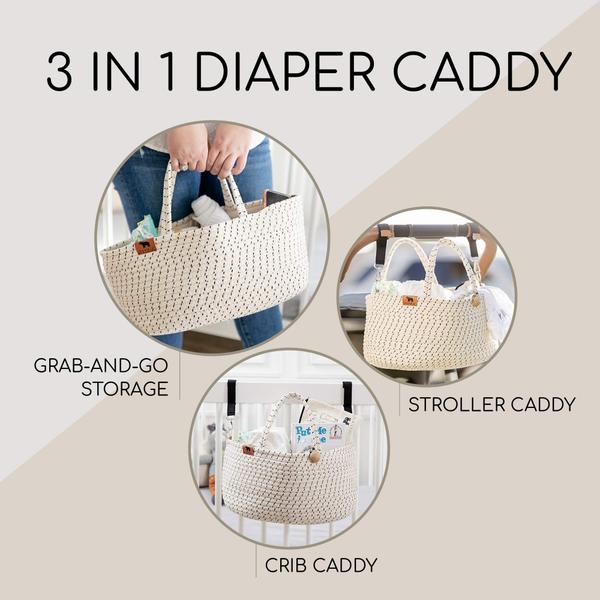 Imagem de Lu & Ken 3 em 1 Grande Diaper Caddy Organizer - Designer Rope Portable Baby Changing Table Organizer - Nursery Storage Basket - Hanging Storage Caddy - inclui saco de lona elegante.