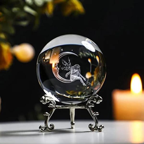 Imagem de Lua Menina Jóias De Cristal 3d Bola Decorativa Redonda Presente Do Feriado Ornamento De Mesa Para