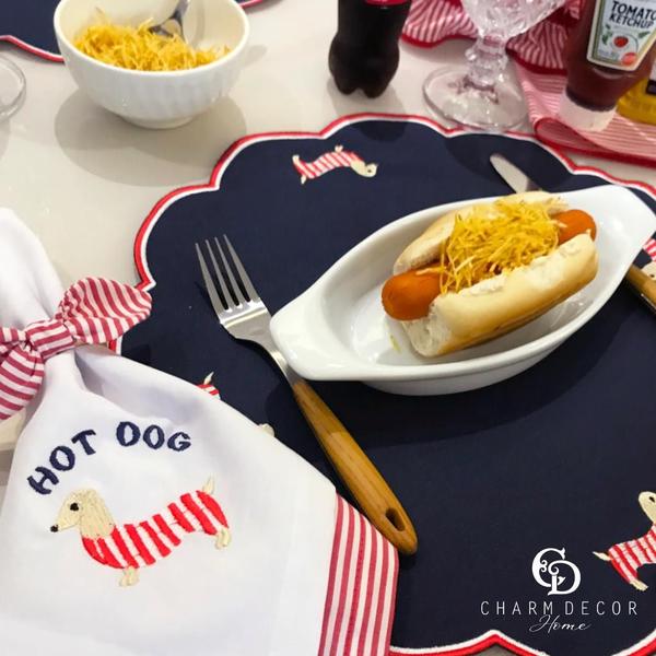 Imagem de Lugar Americano Azul Marinho Com Bordado Hot Dog