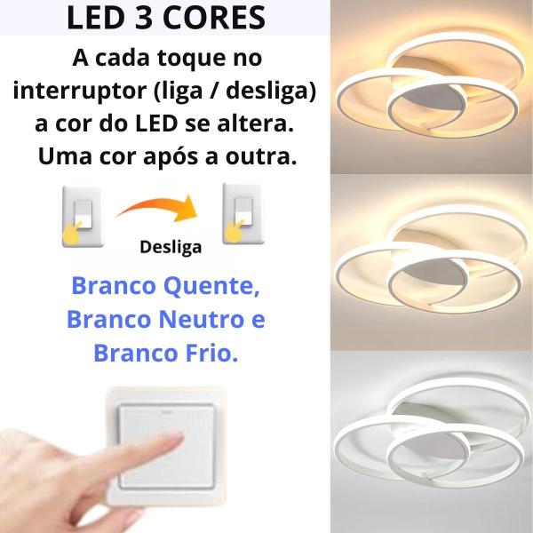 Imagem de Luminária 3 Anéis Led 24 Watts Arandela Plafon Teto Parede