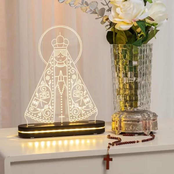 Imagem de Luminária 3d Led Nossa Senhora Aparecida 30cm - Branco Quente