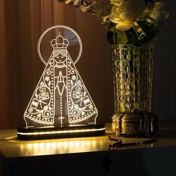 Imagem de Luminária 3d Led Nossa Senhora Aparecida 30cm - Branco Quente