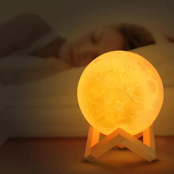 Imagem de Luminaria 3d lua cheia led 7 cores abajur grande 19cm infantil touch luz noturna quarto sala