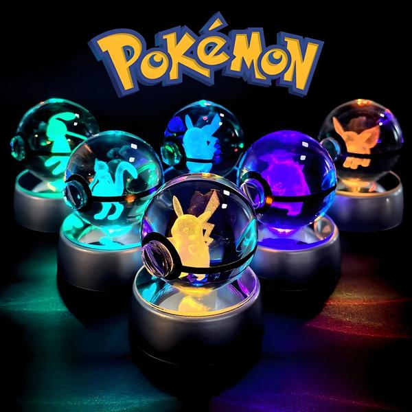 Imagem de Luminária 3D Pokémon - Pikachu, Gengar, Mew, Mewtwo - Base de Cristal Pokebola