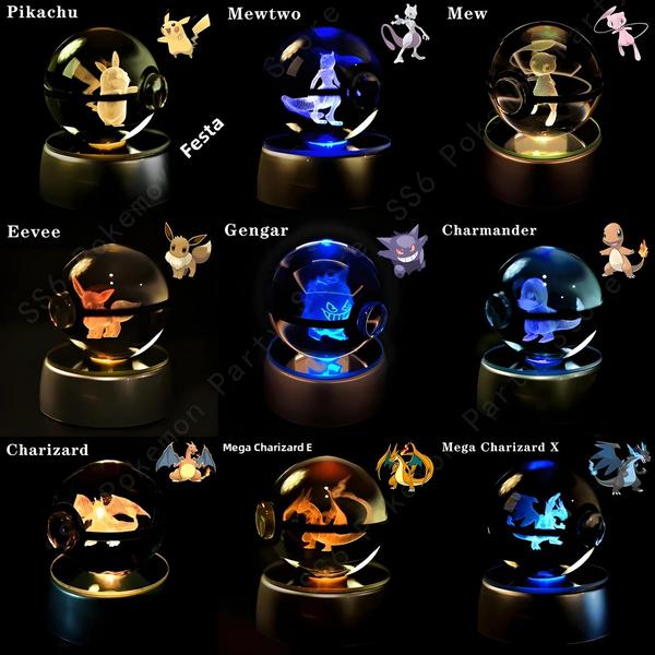 Imagem de Luminária 3D Pokémon - Pikachu, Gengar, Mew, Mewtwo - Base de Cristal Pokebola