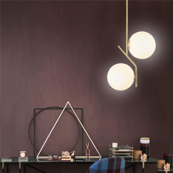 Imagem de Luminária 67cm Pendente Jabuticaba 2 Globos Vidro Dourado Lustre Teto Gimpo KJDD-E-070-GOLD