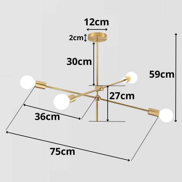 Imagem de Luminária 75cm x 59cm Pendente Metálico 4 Bocais E27 Lustre Teto Gimpo KJDD-E-505-GOLD-4