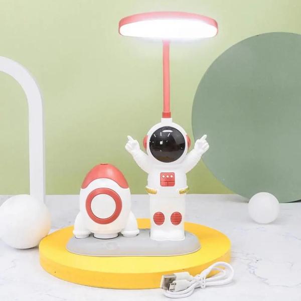 Imagem de Luminária Abajur Astronauta LED de Mesa Infantil / Ângulo Ajustável / Decoração / Inclui Cabo USB