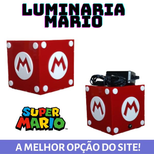 Imagem de Luminaria Abajur Cubo Bloco Super Mario Bross VERMELHA geek