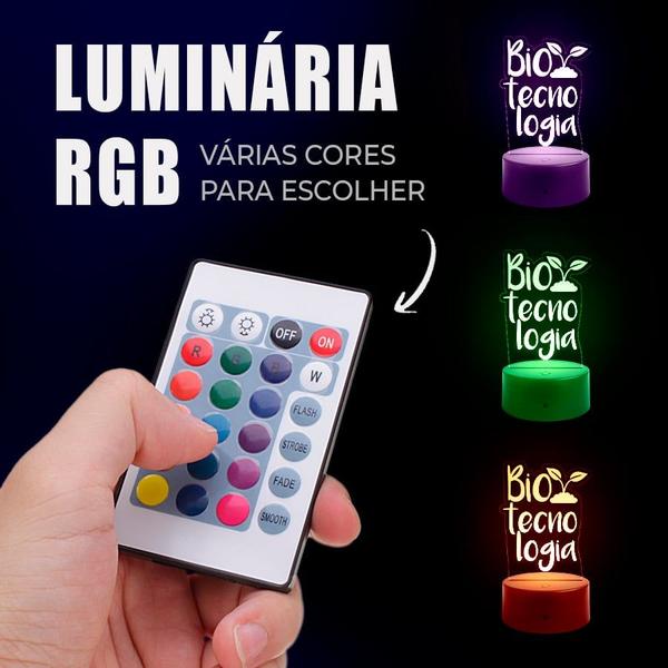 Luminária Abajur Cursos - Biotecnologia 2 RGB Controle+Toque - ShopC Imagem de Luminária Abajur Cursos - Biotecnologia 2 RGB Controle+Toque