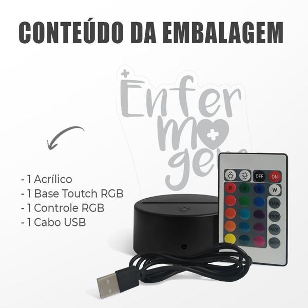 Imagem de Luminária Abajur Cursos - Enfermagem v2 RGB Controle + Toque