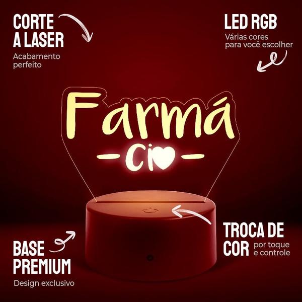 Imagem de Luminária Abajur Cursos - Farmácia RGB Controle + Toque