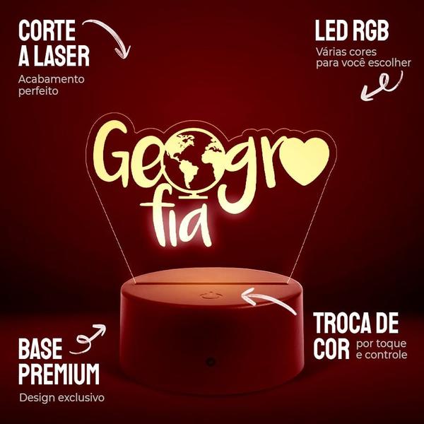 Luminária Abajur Cursos - Geografia RGB Controle + Toque - ShopC Imagem de Luminária Abajur Cursos - Geografia RGB Controle + Toque
