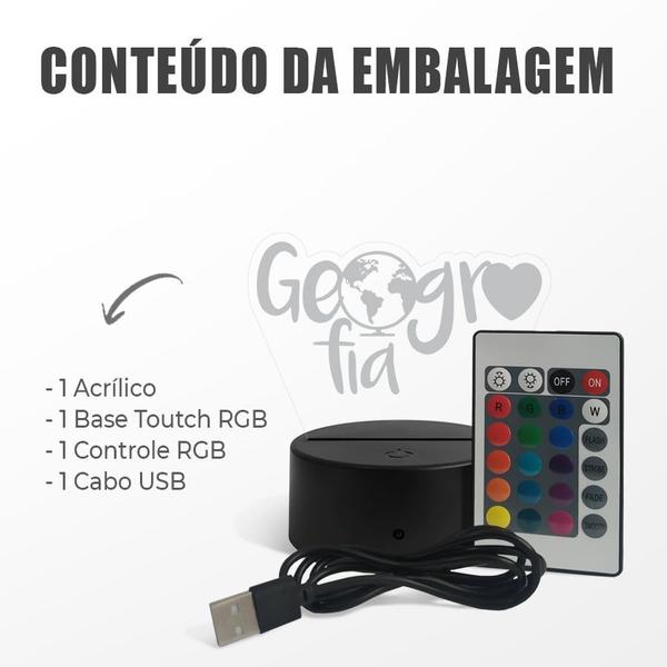 Luminária Abajur Cursos - Geografia RGB Controle + Toque - ShopC Imagem de Luminária Abajur Cursos - Geografia RGB Controle + Toque