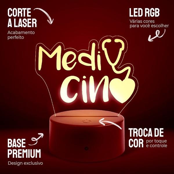 Luminária Abajur Cursos - Medicina v2 RGB Controle + Toque - ShopC Imagem de Luminária Abajur Cursos - Medicina v2 RGB Controle + Toque