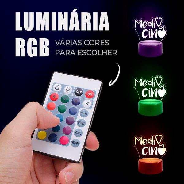 Luminária Abajur Cursos - Medicina v2 RGB Controle + Toque - ShopC Imagem de Luminária Abajur Cursos - Medicina v2 RGB Controle + Toque