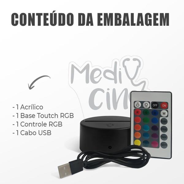 Luminária Abajur Cursos - Medicina v2 RGB Controle + Toque - ShopC Imagem de Luminária Abajur Cursos - Medicina v2 RGB Controle + Toque