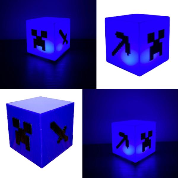 Imagem de Luminária Abajur De Mesa Quarto Minecraft AZUL Geek Decorativo Presente