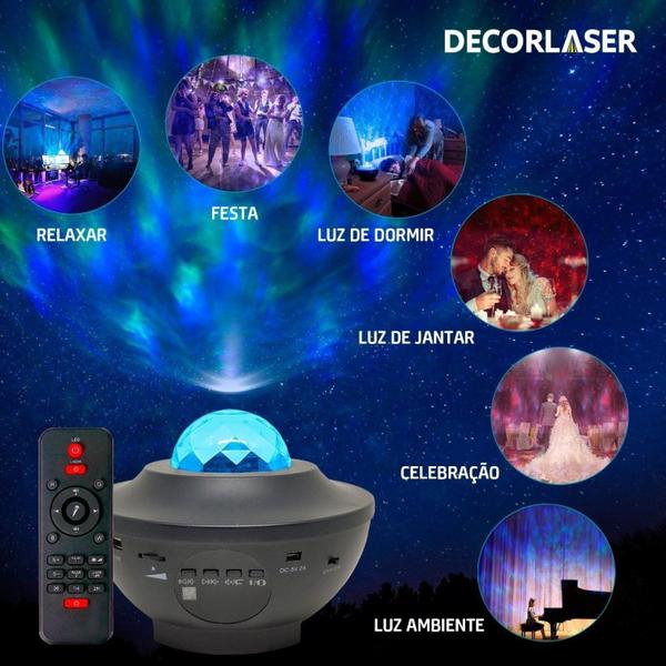 Imagem de Luminária Abajur Gira Projetor com Alto Falante Bluetooth Controle Remoto Galáxia Decorlaser