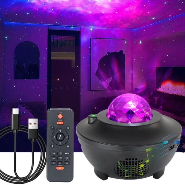 Luminária Abajur Gira Projetor Estrelas Galaxia Musica Bluetooth Usb Luz Led - Prime