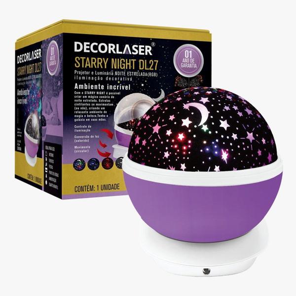 Imagem de Luminária Abajur Gira Projetor Estrelas LED RGB Starry Night Decorlaser