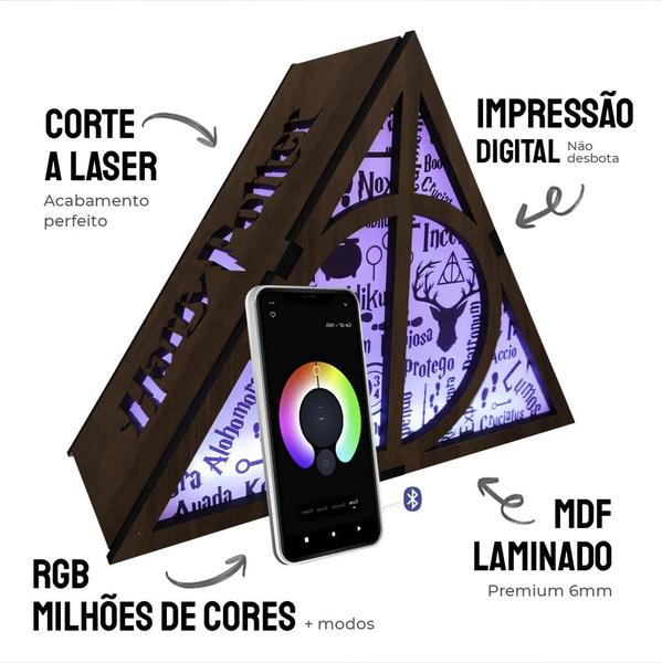 Imagem de Luminária Abajur Harry Potter Relíquias Da Morte Cores RGB