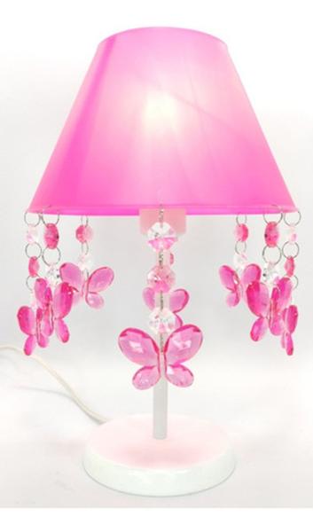 Imagem de Luminária Abajur Infantil de Mesa Decoração Iluminar Quarto de Criança Menina - ABA Borboletas Rosa