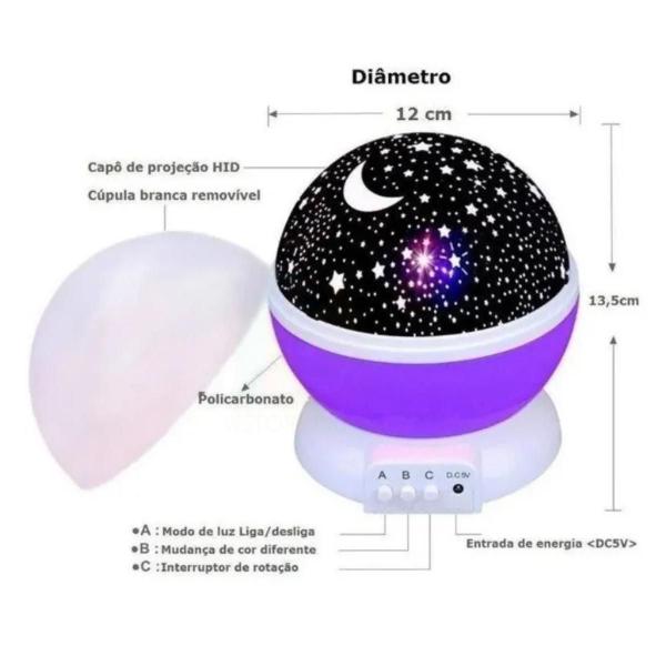 Imagem de Luminária Abajur Infantil Luz Estrela Giratório Projetor