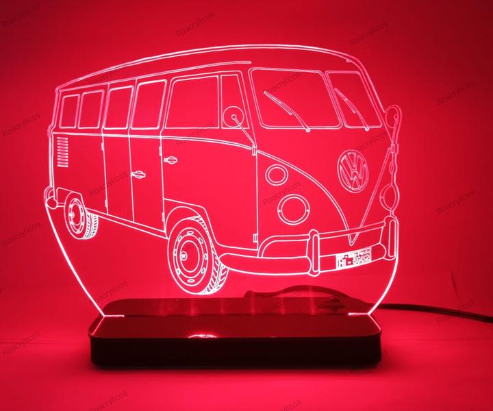 Luminária Abajur Led de Mesa Acrílico Perua Kombi ano 74 - Passageiro - Roacrylicos Imagem de Luminária Abajur Led de Mesa Acrílico Perua Kombi ano 74 - Passageiro
