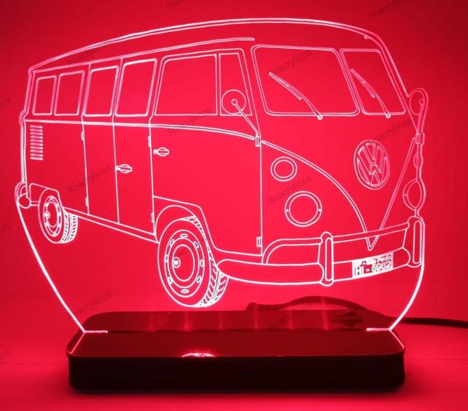 Luminária Abajur Led de Mesa Acrílico Perua Kombi ano 74 - Passageiro - Roacrylicos Imagem de Luminária Abajur Led de Mesa Acrílico Perua Kombi ano 74 - Passageiro