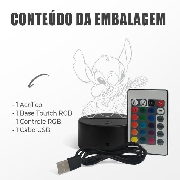 Imagem de Luminária Abajur Lilo e Stitch- Stitch Tocando Violão RGB