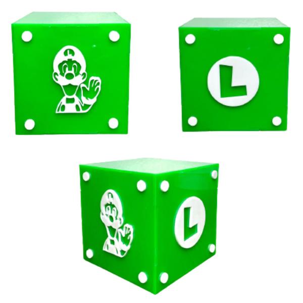 Imagem de Luminaria Abajur LUIGI Cubo Bloco Geek Gamer LED Mario Bros