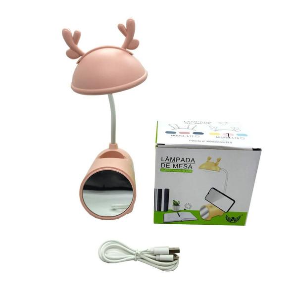 Imagem de Luminária Abajur Mesa 360 Led Suporte Celular Usb Rosa L18