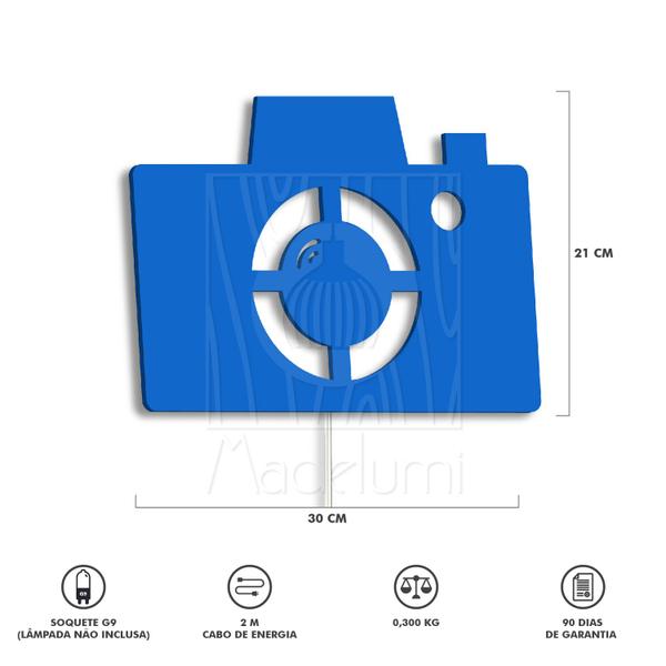 Imagem de Luminária Abajur Parede Câmera Madeira G9 30cm Decoração