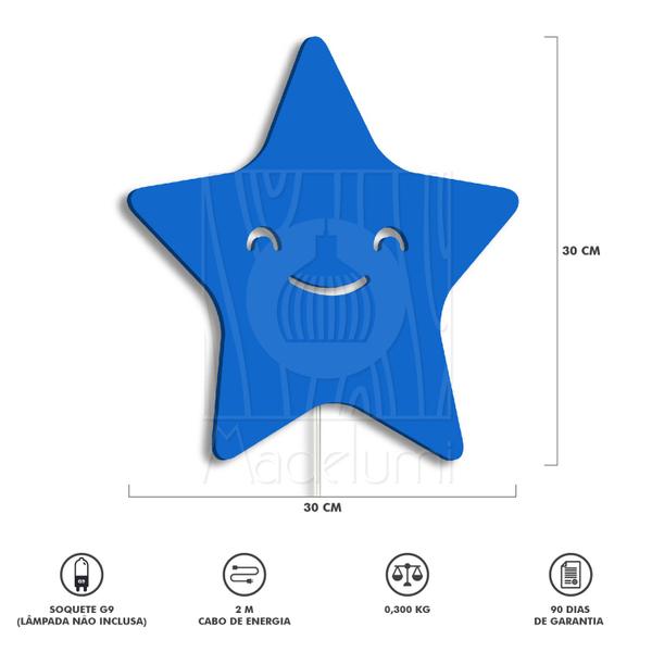 Imagem de Luminária Abajur Parede Estrela Madeira G9 30cm Decoração