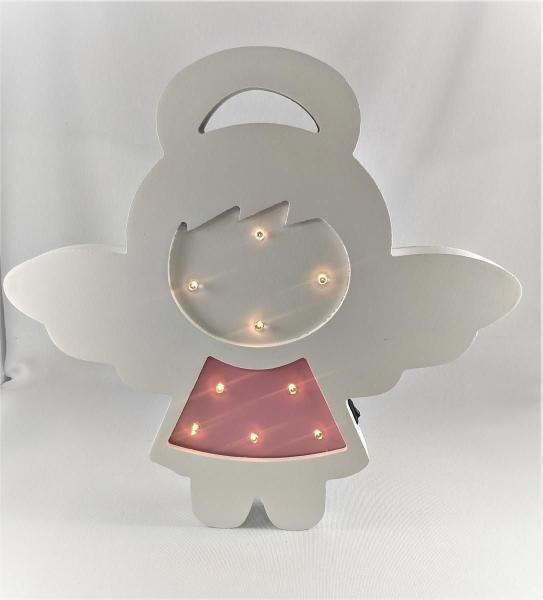 Imagem de Luminária Anjo Luminoso De Led Madeira Com Cabo Usb Rosa