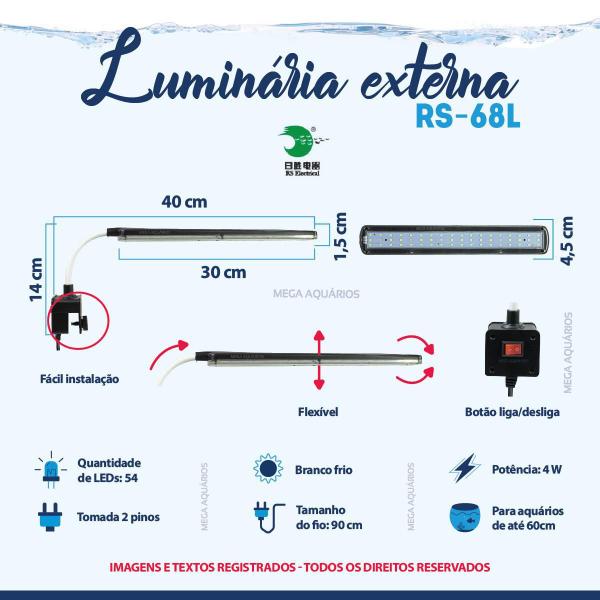 Imagem de Luminária Aquário Grande 40Cm A 60Cm Bivolt Rs-68L