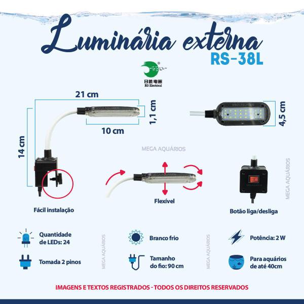 Imagem de Luminária Aquário Pequeno 20Cm 30Cm Bivolt Rs-38L